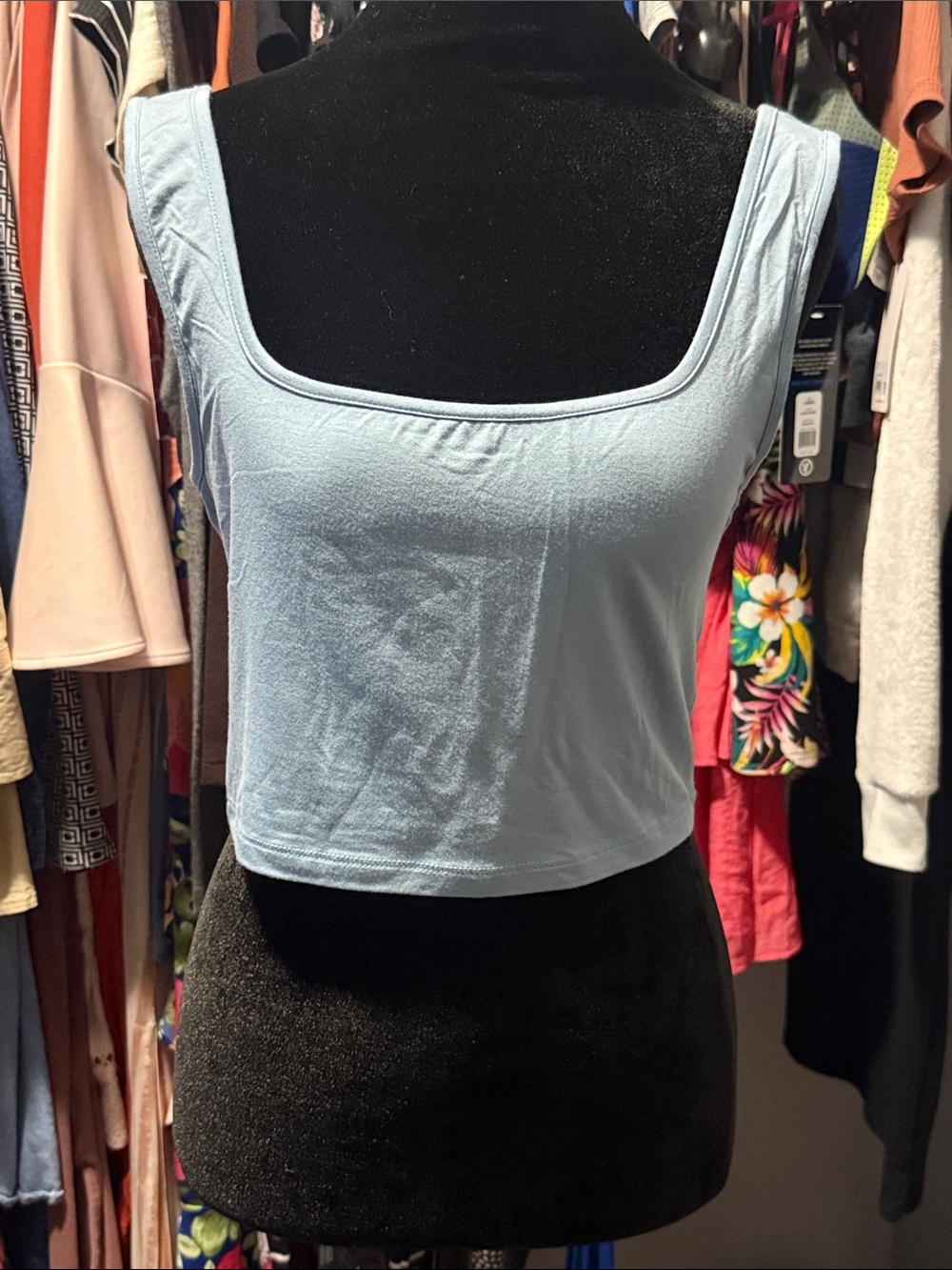 SHEIN Pale Blue Square Neck Crop Tank